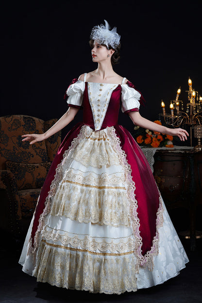 Gothic Lolita Dress - Red/apricot Off Shoulder, 2 Colors, Bow Detail, Lace Trim, Ruffled - additional product view 3