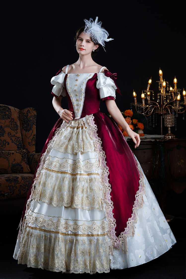 Gothic Lolita Dress - Red/apricot Off Shoulder, 2 Colors, Bow Detail, Lace Trim, Ruffled - additional product view 4