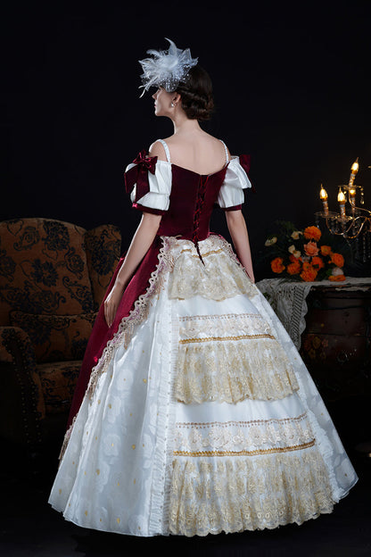 Gothic Lolita Dress - Red/apricot Off Shoulder, 2 Colors, Bow Detail, Lace Trim, Ruffled - additional product view 6