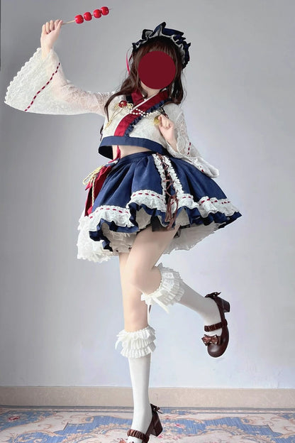 Gothic Lolita Dress - Red/white/blue Hime Sleeves, 3 Colors, Bow Detail, Ruffled - additional product view 2
