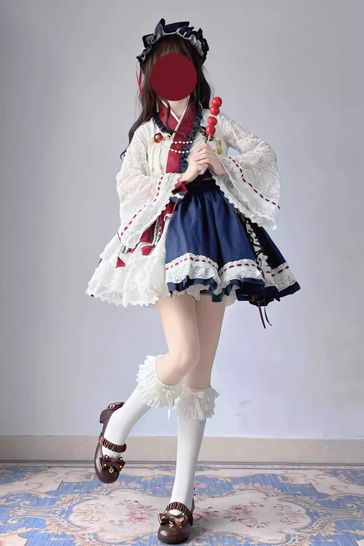 Gothic Lolita Dress - Red/white/blue Hime Sleeves, 3 Colors, Bow Detail, Ruffled - additional product view 3
