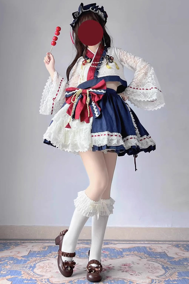 Gothic Lolita Dress - Red/white/blue Hime Sleeves, 3 Colors, Bow Detail, Ruffled - main product image