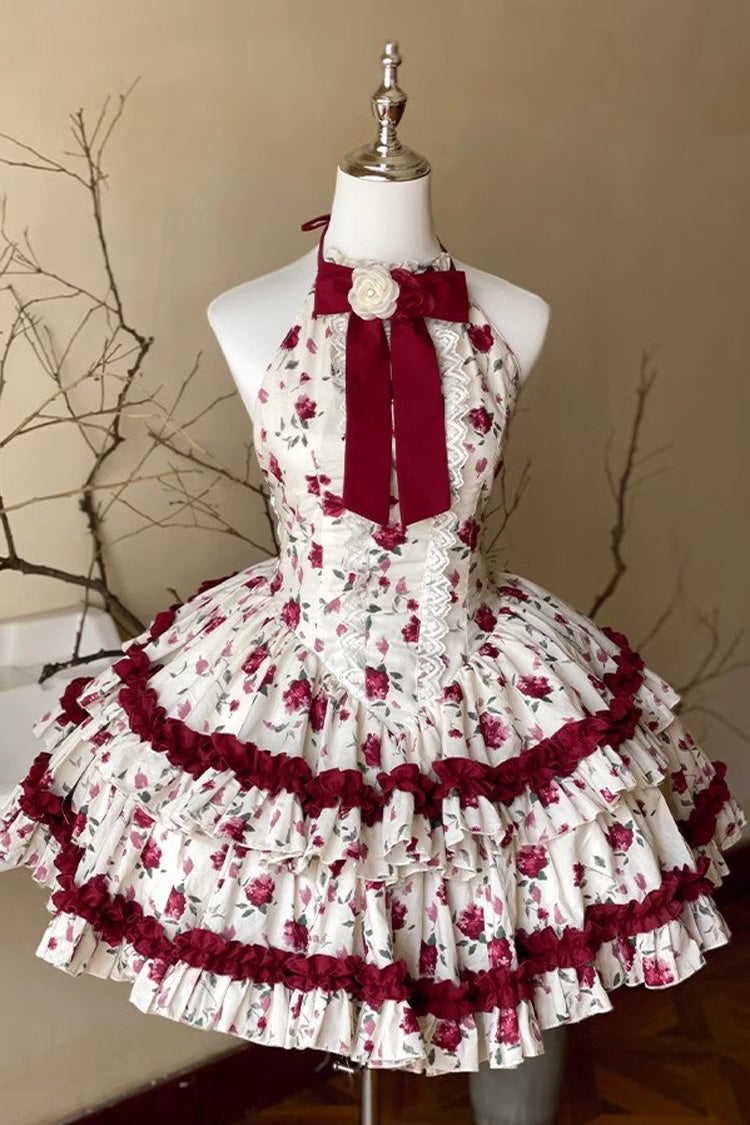 Gothic Lolita Dress - Red/white Halterneck Romantic, 2 Colors, Chinese-Inspired Style - additional product view 3