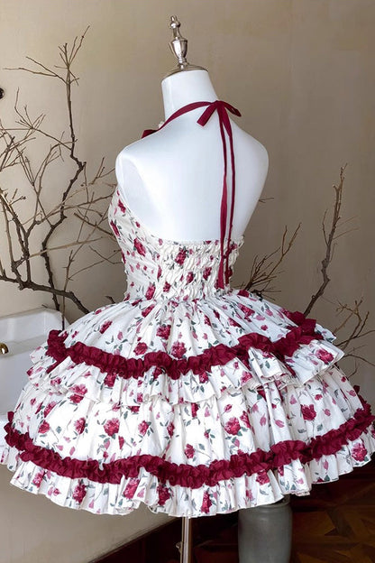Gothic Lolita Dress - Red/white Halterneck Romantic, 2 Colors, Chinese-Inspired Style - additional product view 4