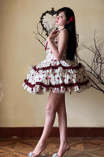 Gothic Lolita Dress - Red/white Halterneck Romantic, 2 Colors, Chinese-Inspired Style - additional product view 5