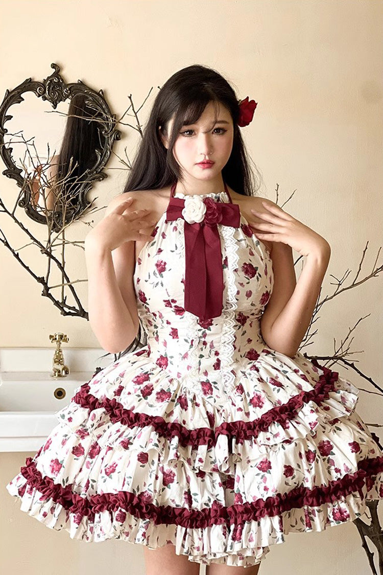 Gothic Lolita Dress - Red/white Halterneck Romantic, 2 Colors, Chinese-Inspired Style - main product image
