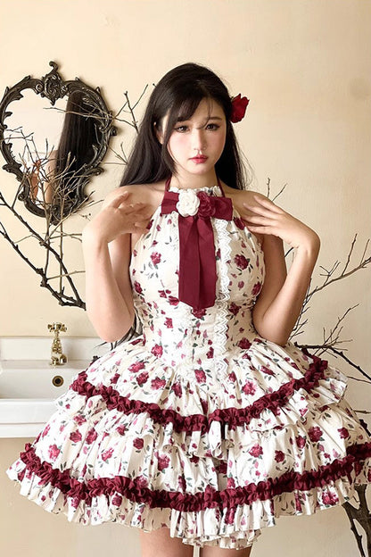 Gothic Lolita Dress - Red/white Halterneck Romantic, 2 Colors, Chinese-Inspired Style - main product image