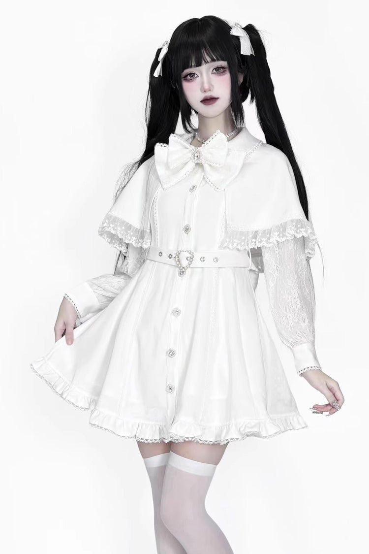 Gothic Lolita Dress - Removable Ruffle Lace Jirai, White, Long Sleeves, Lace Trim, Ruffled - additional product view 2
