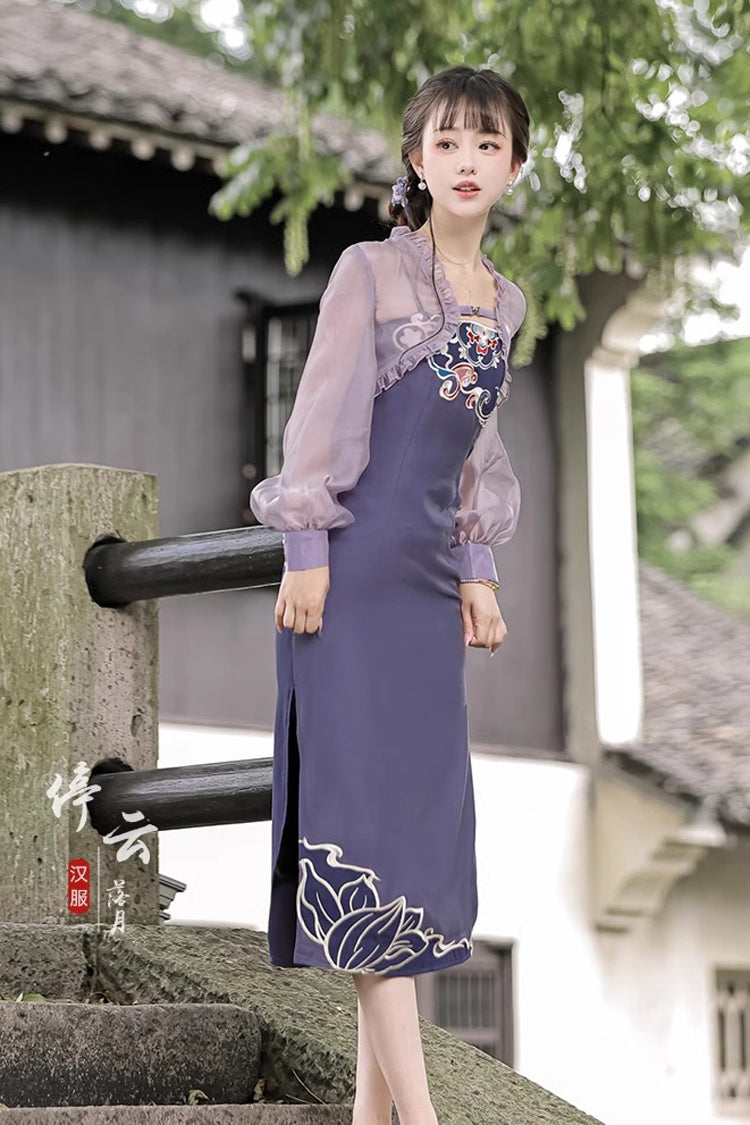 Gothic Lolita Dress - Retro Chest Embroidery Han, Purple, Embroidered, Sweet Style - additional product view 2
