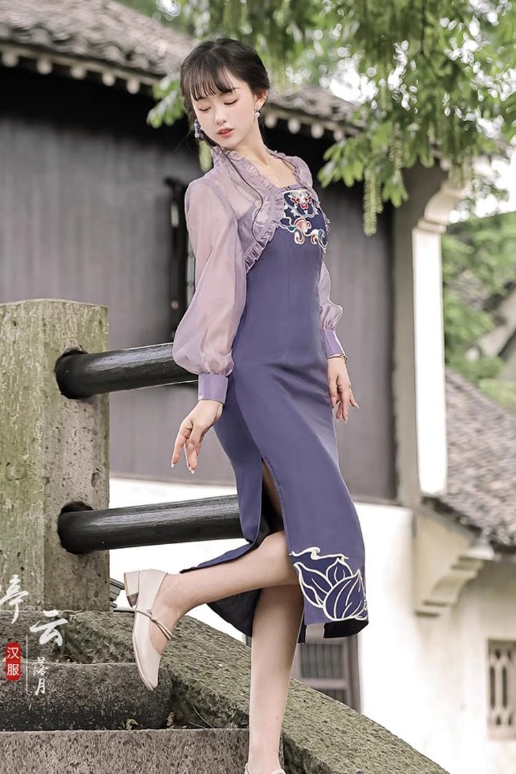 Gothic Lolita Dress - Retro Chest Embroidery Han, Purple, Embroidered, Sweet Style - additional product view 3