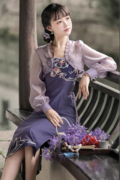 Gothic Lolita Dress - Retro Chest Embroidery Han, Purple, Embroidered, Sweet Style - additional product view 4