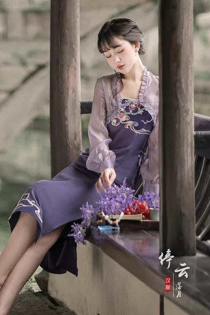 Gothic Lolita Dress - Retro Chest Embroidery Han, Purple, Embroidered, Sweet Style - additional product view 5