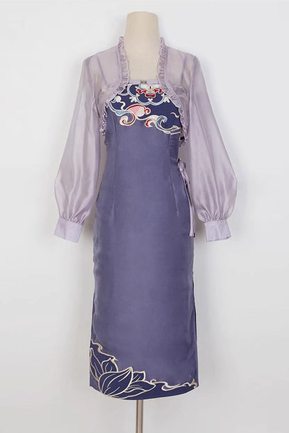 Gothic Lolita Dress - Retro Chest Embroidery Han, Purple, Embroidered, Sweet Style - additional product view 6