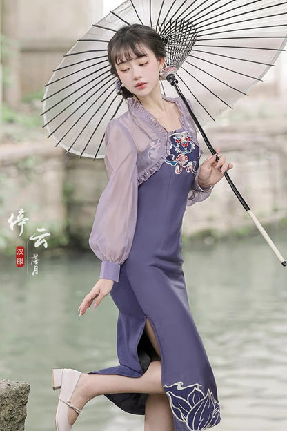Gothic Lolita Dress - Retro Chest Embroidery Han, Purple, Embroidered, Sweet Style - additional product view 8