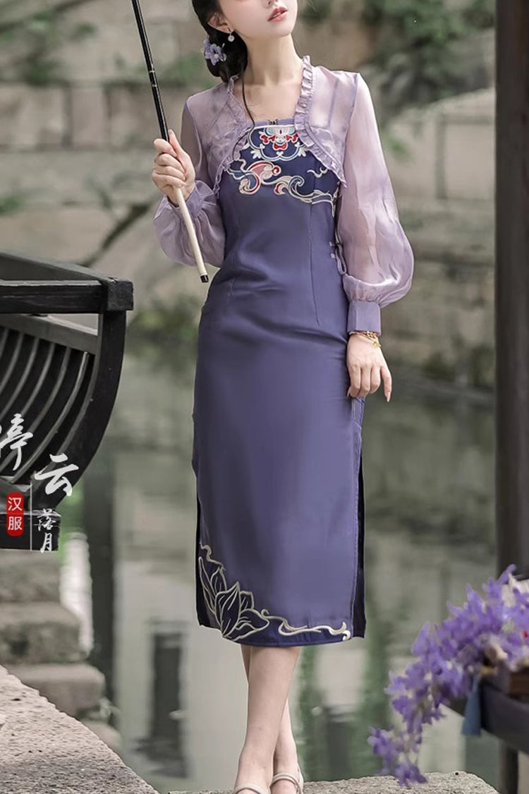 Gothic Lolita Dress - Retro Chest Embroidery Han, Purple, Embroidered, Sweet Style - main product image