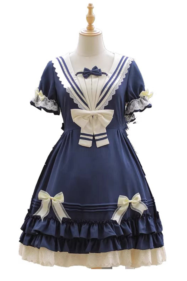 Gothic Lolita Dress - Rhine River Navy Style, 4 Colors, Sweet Style, Bow Detail - additional product view 2