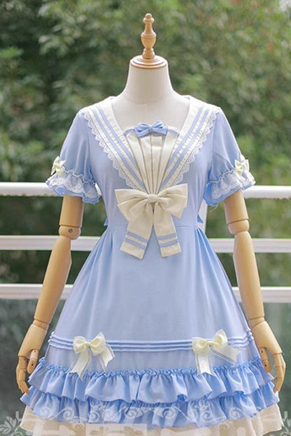 Gothic Lolita Dress - Rhine River Navy Style, 4 Colors, Sweet Style, Bow Detail - XS Light Blue / S Light Blue / M Light Blue option