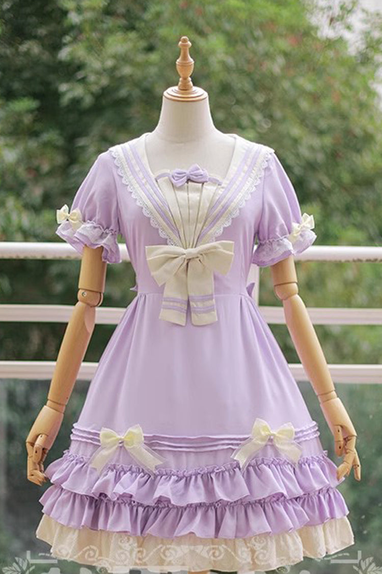 Gothic Lolita Dress - Rhine River Navy Style, 4 Colors, Sweet Style, Bow Detail - XS Light Purple / S Light Purple / M Light Purple option