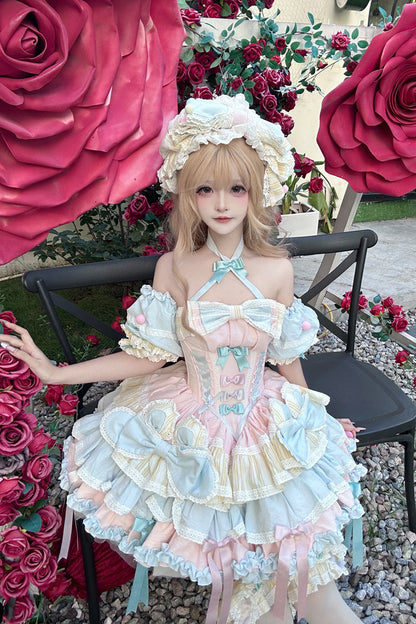 Gothic Lolita Dress - Ribbon Dance, Multi-Color, Lace-Up, Sweet Style, Bow Detail - additional product view 6