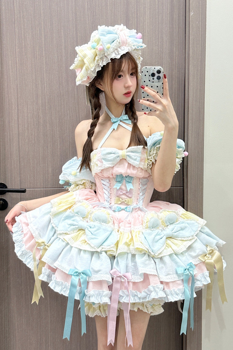 Gothic Lolita Dress - Ribbon Dance, Multi-Color, Lace-Up, Sweet Style, Bow Detail - main product image