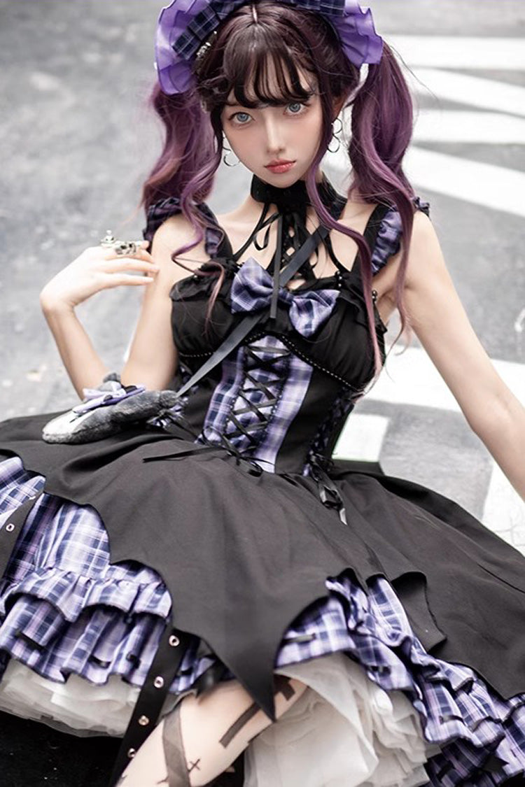 Gothic Lolita Dress - Rock Radio Wave Irregular, 3 Colors, Bow Detail, Printed - additional product view 2