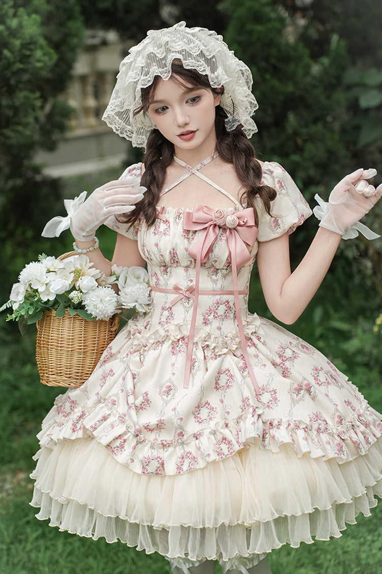 Gothic Lolita Dress - Rose After The Rain, Ivory, Square Collar, Short Length, Bow Detail - additional product view 6