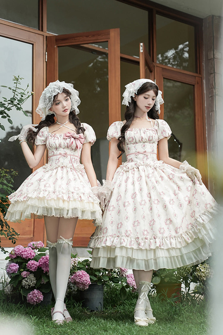 Gothic Lolita Dress - Rose After The Rain, Ivory, Square Collar, Short Length, Bow Detail - additional product view 8