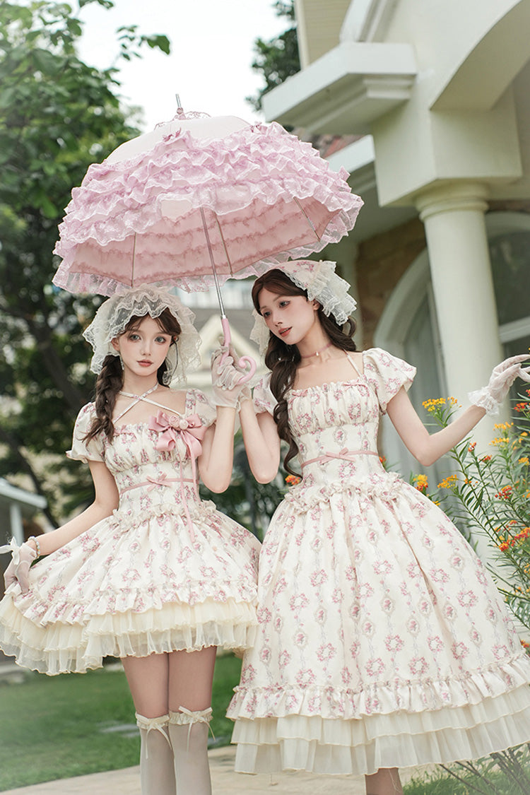Gothic Lolita Dress - Rose After The Rain, Ivory, Square Collar, Short Length, Bow Detail - additional product view 9