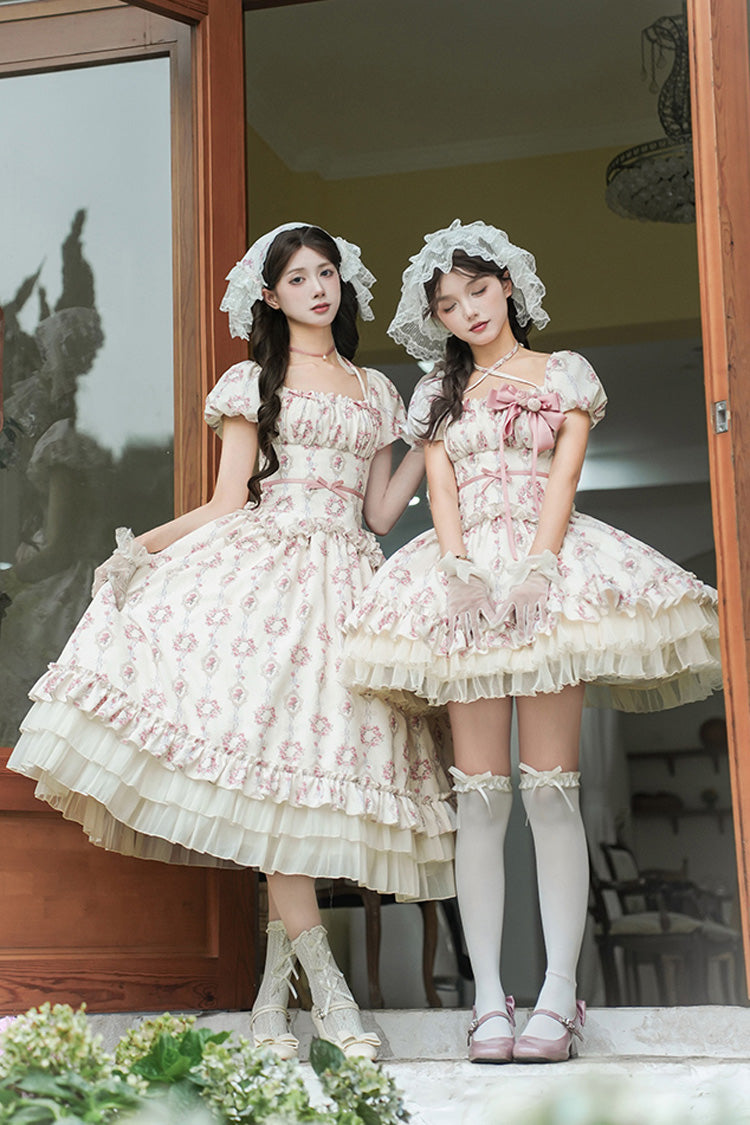 Gothic Lolita Dress - Rose After The Rain, Ivory, Square Collar, Short Length, Bow Detail - additional product view 10