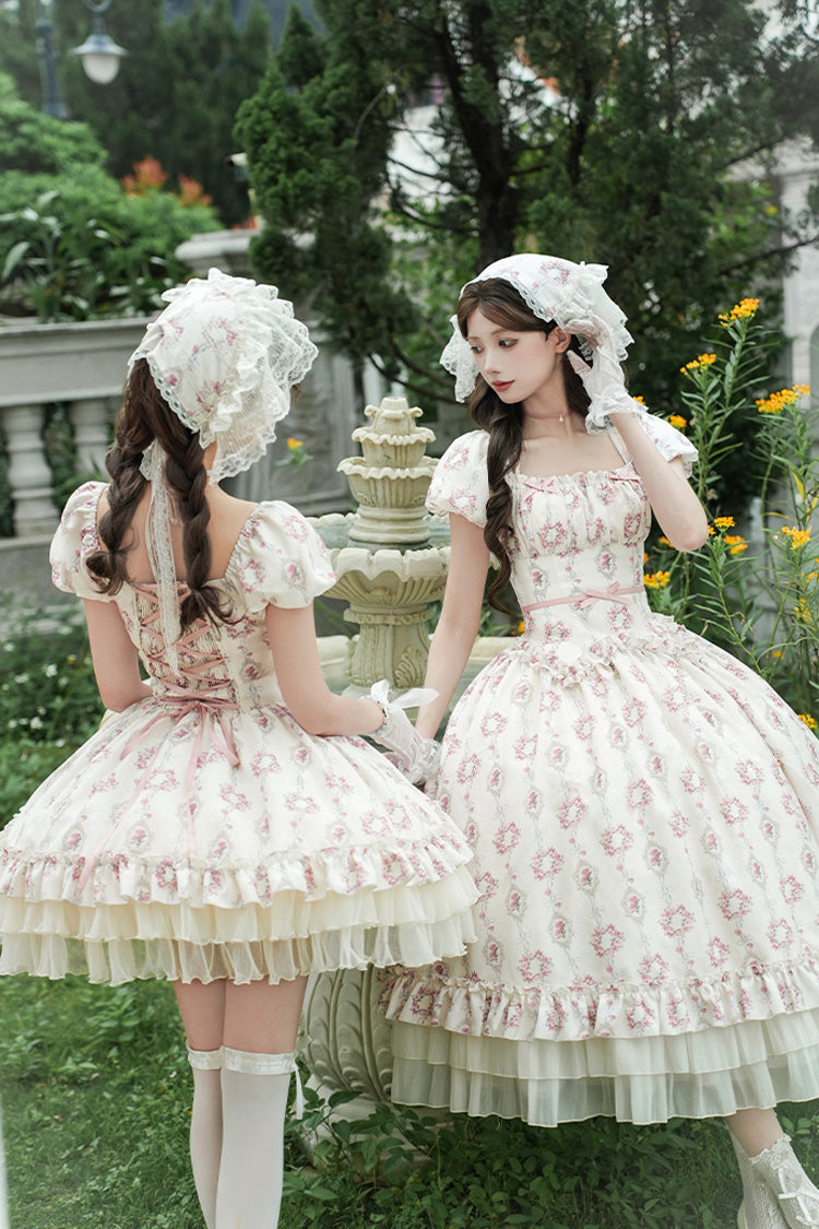 Gothic Lolita Dress - Rose After The Rain, Ivory, Square Collar, Short Length, Bow Detail - additional product view 12