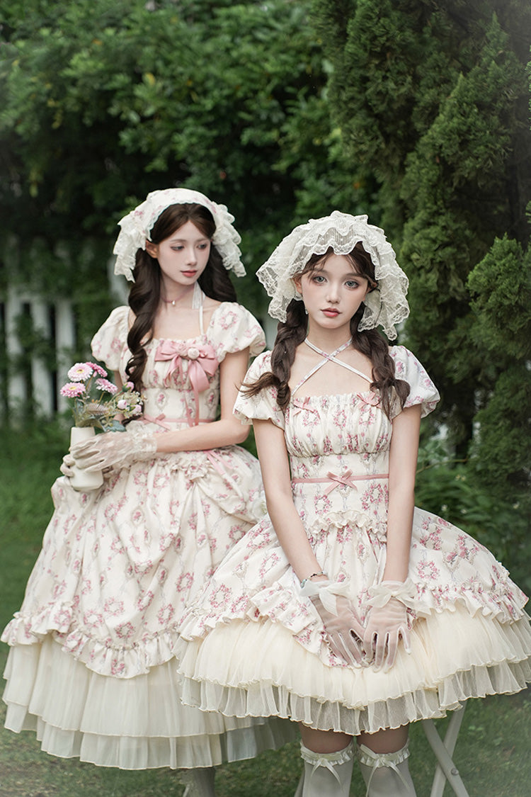 Gothic Lolita Dress - Rose After The Rain, Ivory, Square Collar, Short Length, Bow Detail - additional product view 15