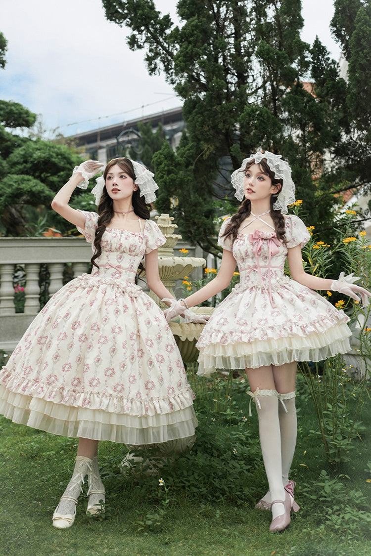 Gothic Lolita Dress - Rose After The Rain, Ivory, Square Collar, Short Length, Bow Detail - additional product view 16