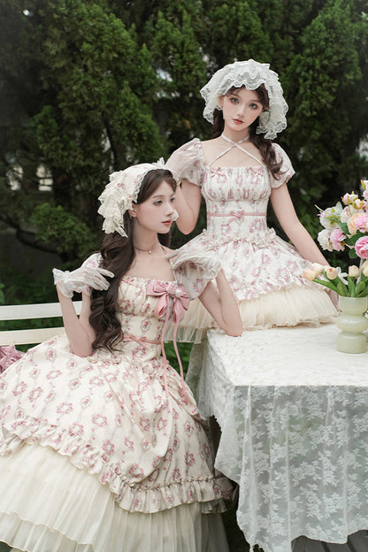 Gothic Lolita Dress - Rose After The Rain, Ivory, Square Collar, Short Length, Bow Detail - additional product view 17
