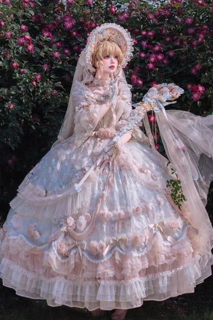Gothic Lolita Dress - Rose Blossom Banquet, 2 Colors, Plus Size, Lace Trim, Ruffled - additional product view 3