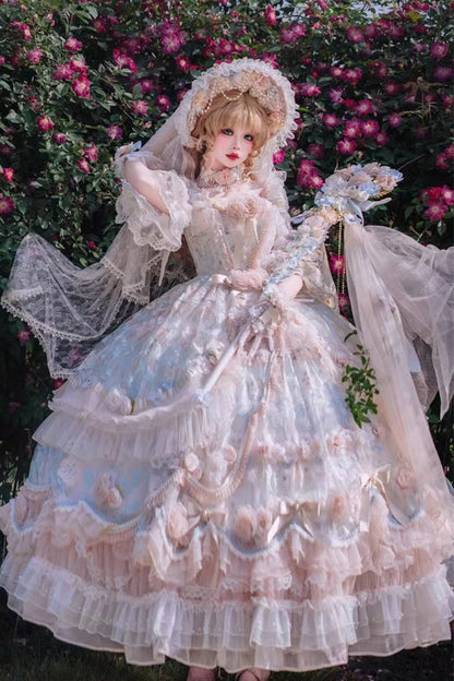 Gothic Lolita Dress - Rose Blossom Banquet, 2 Colors, Plus Size, Lace Trim, Ruffled - additional product view 8