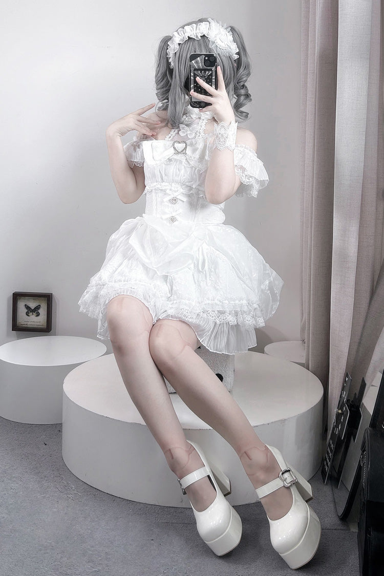 Gothic Lolita Dress - Rose Dream, White, Lace Trim, Ruffled, Printed - additional product view 2