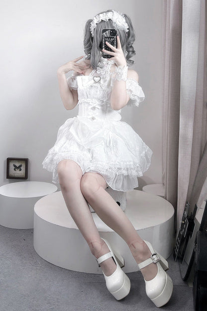Gothic Lolita Dress - Rose Dream, White, Lace Trim, Ruffled, Printed - additional product view 2