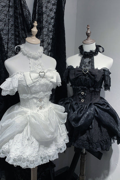 Gothic Lolita Dress - Rose Dream, White, Lace Trim, Ruffled, Printed - additional product view 3