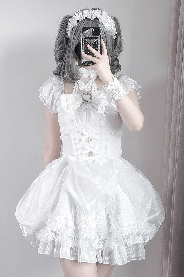 Gothic Lolita Dress - Rose Dream, White, Lace Trim, Ruffled, Printed - additional product view 4