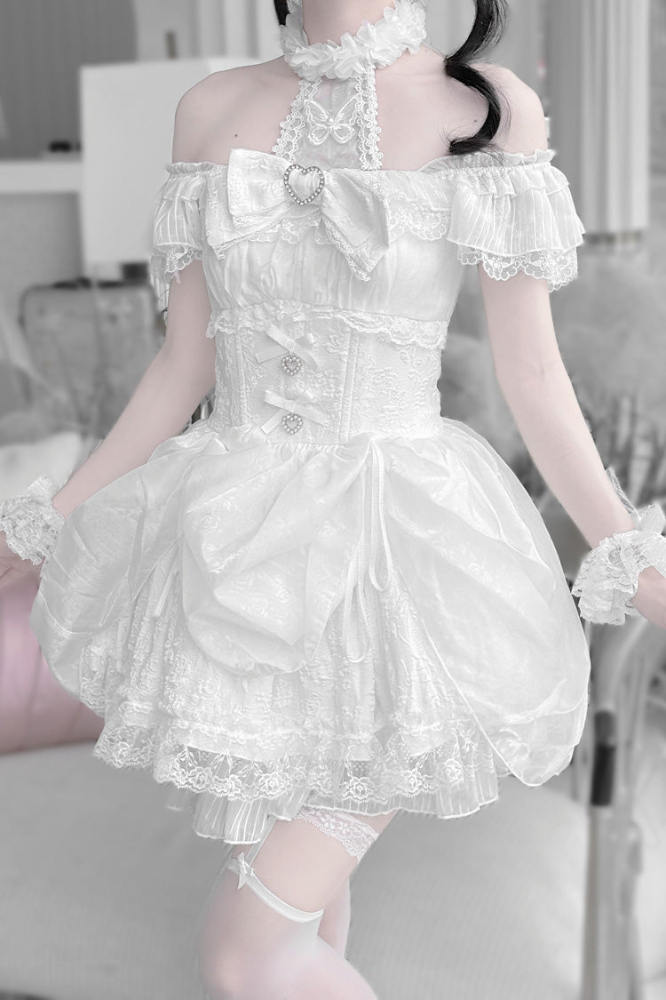 Gothic Lolita Dress - Rose Dream, White, Lace Trim, Ruffled, Printed - additional product view 5