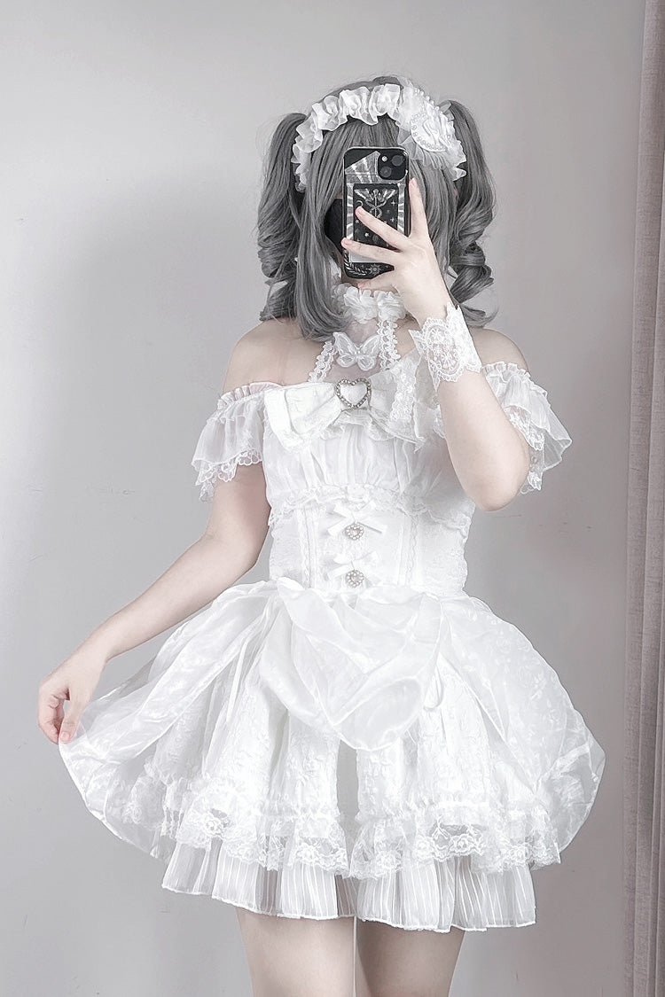 Gothic Lolita Dress - Rose Dream, White, Lace Trim, Ruffled, Printed - additional product view 6