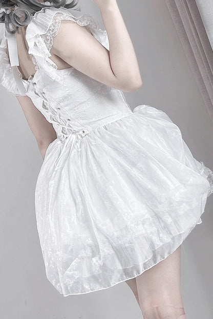 Gothic Lolita Dress - Rose Dream, White, Lace Trim, Ruffled, Printed - additional product view 7