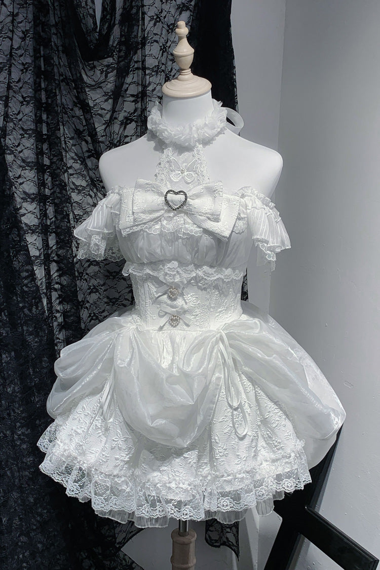 Gothic Lolita Dress - Rose Dream, White, Lace Trim, Ruffled, Printed - main product image