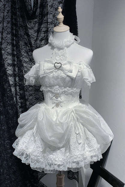 Gothic Lolita Dress - Rose Dream, White, Lace Trim, Ruffled, Printed - main product image