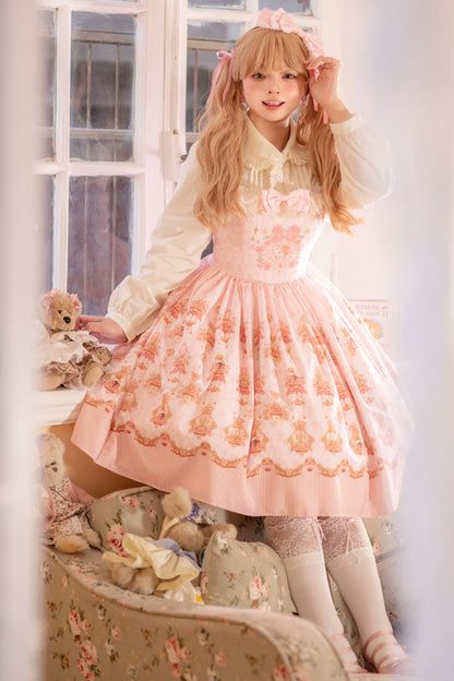 Gothic Lolita Dress - Rose Garden Rabbit, Pink, Ruffled, Printed, Sweet Style - additional product view 4