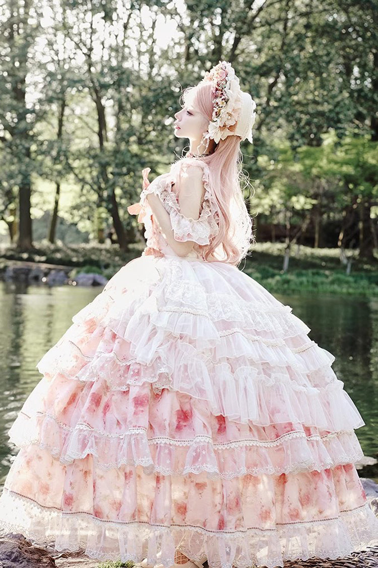 Gothic Lolita Dress - Rose Letter, Pink, Layered, Sweet Style, Ruffled - additional product view 2