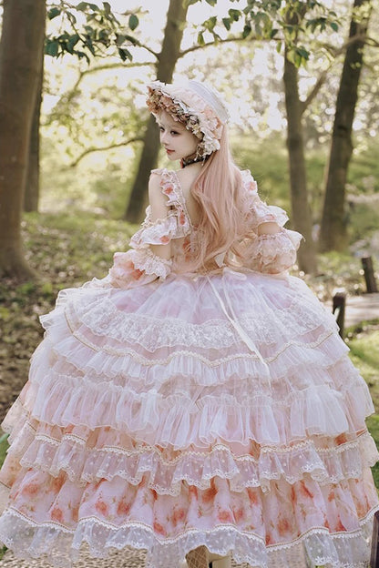 Gothic Lolita Dress - Rose Letter, Pink, Layered, Sweet Style, Ruffled - additional product view 4