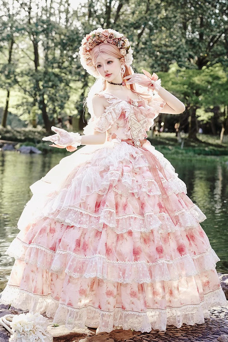 Gothic Lolita Dress - Rose Letter, Pink, Layered, Sweet Style, Ruffled - main product image