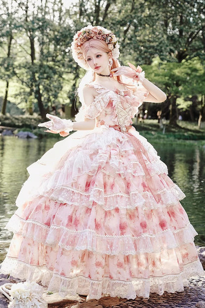 Gothic Lolita Dress - Rose Letter, Pink, Layered, Sweet Style, Ruffled - main product image