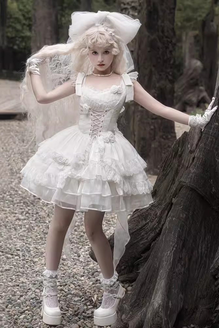 Gothic Lolita Dress - Rose Multi-layer, White, Detachable Detail, Layered, Sweet Style - additional product view 2